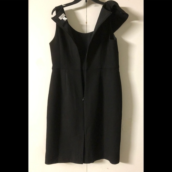 Ann Taylor Loft Dress Sz 8 Ruffle Neck Black Pencil Straight - Picture 3 of 11